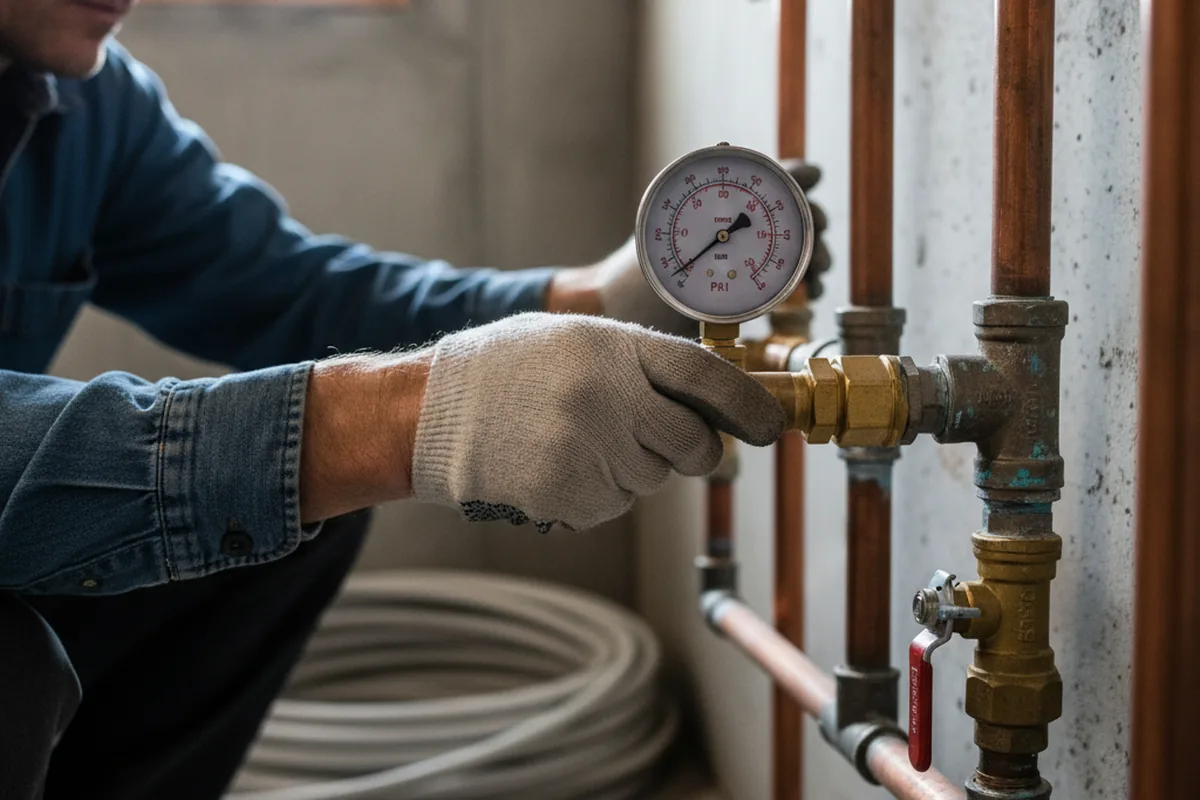 Pressure testing a repaired line during Water Line Repair in Zoar